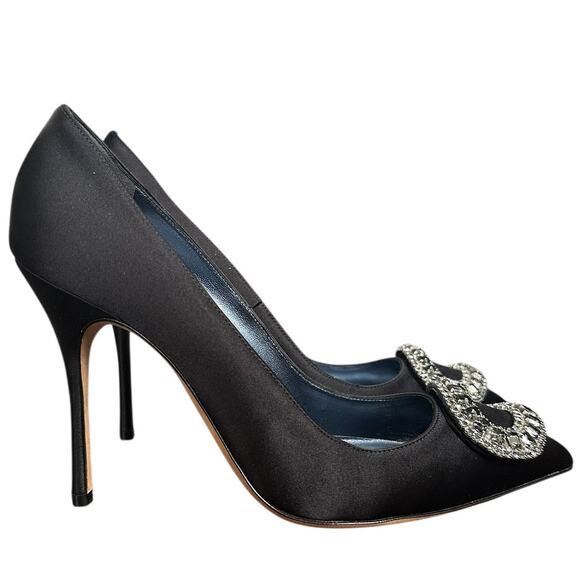Manolo Blahnik Crystal Jeweled Broach Black High Heel Pumps 38.5 - Picture 8 of 9